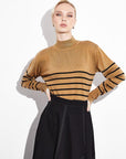 Turtleneck Striped Knitwear Blouse Beige Black