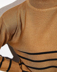 Turtleneck Striped Knitwear Blouse Beige Black