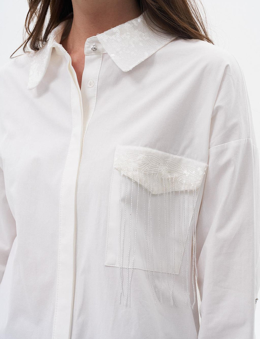 Sleeve Detailed Poplin Tunic Ecru