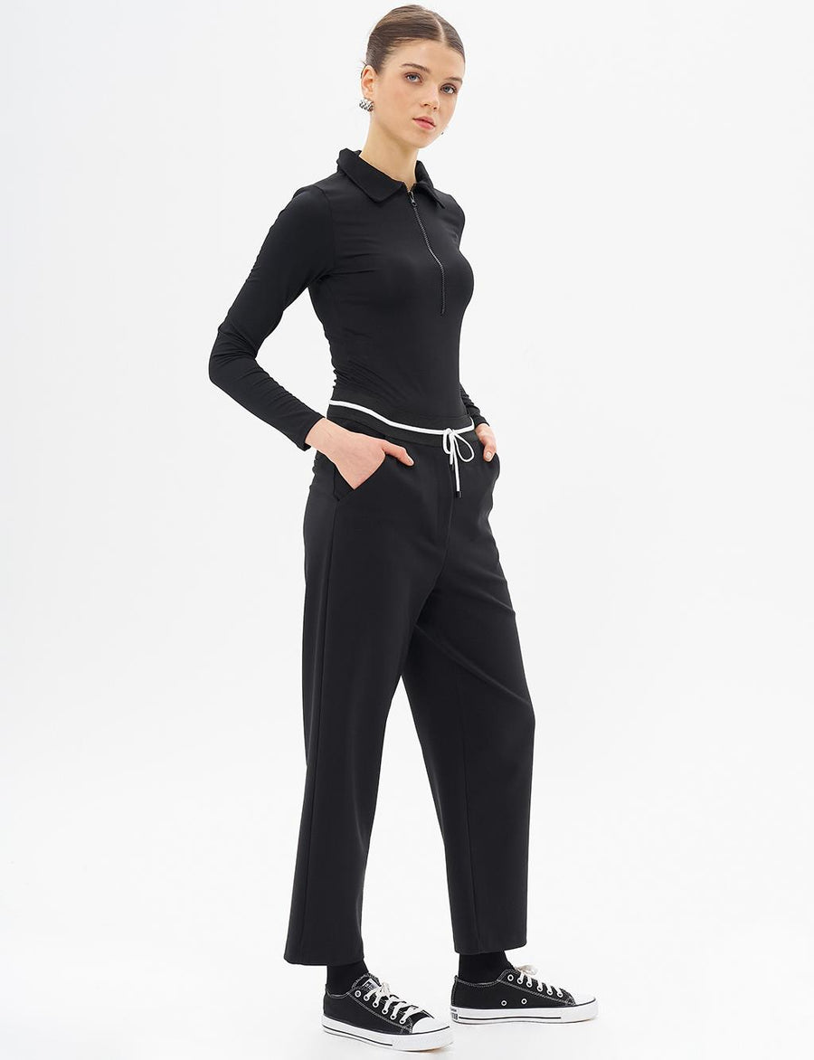 Elastic Waist Lace-up Trousers Black