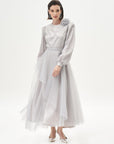 Silvery Tulle Layered Evening Dress Gray