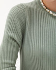 Crewneck Ribbed Knitwear Blouse Moss Green