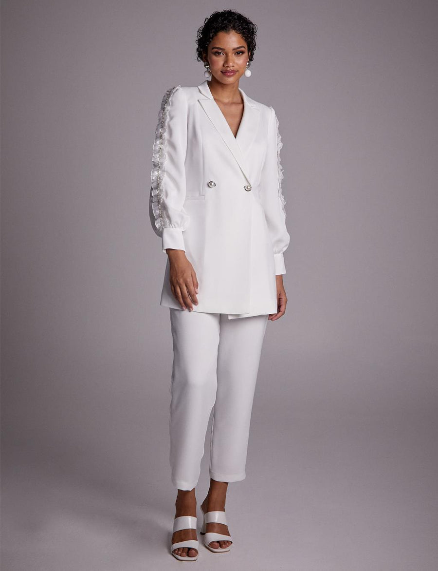 Double Suit with Embroidered Sleeves Ecru