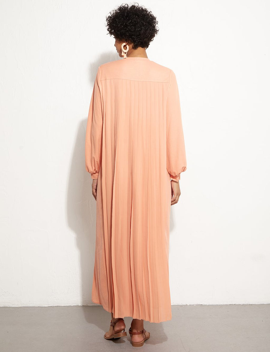 Back Pleated Peach Long Dress