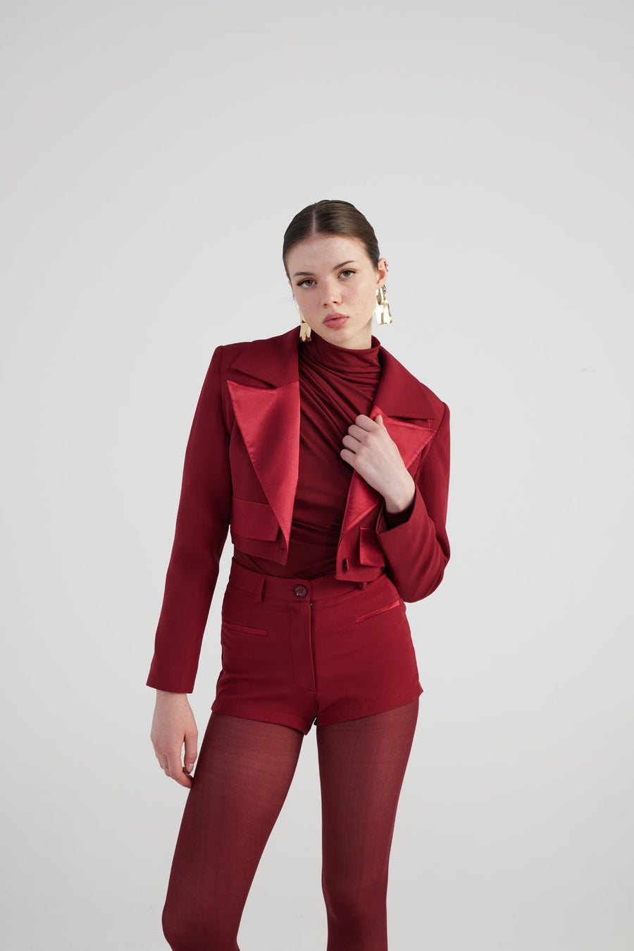 Camila Crop Blazer Jacket Burgundy