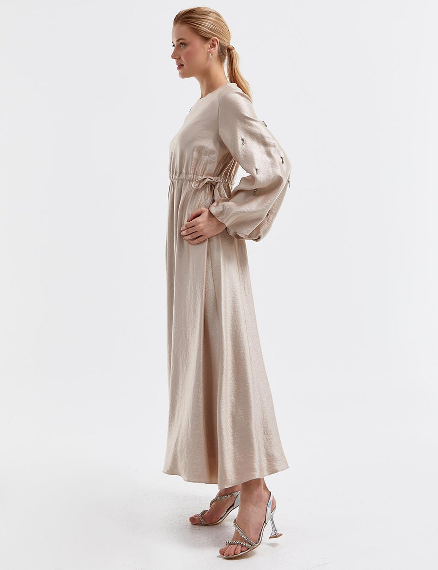 Embroidered Balloon Sleeve Dress Sand Beige Ka B Fınal Item - Porterist 4