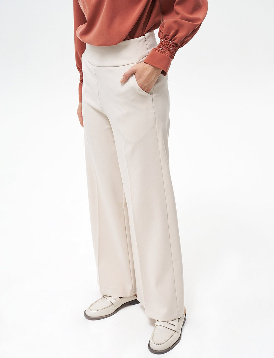 Wide Leg Trousers Cream with Iron Trace