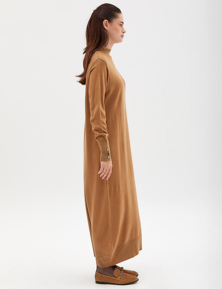 Half Turtleneck Knitwear Dress Beige