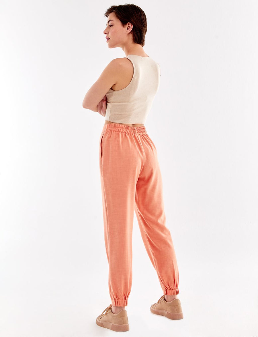 Gray Patterned Jogger Trousers Peach