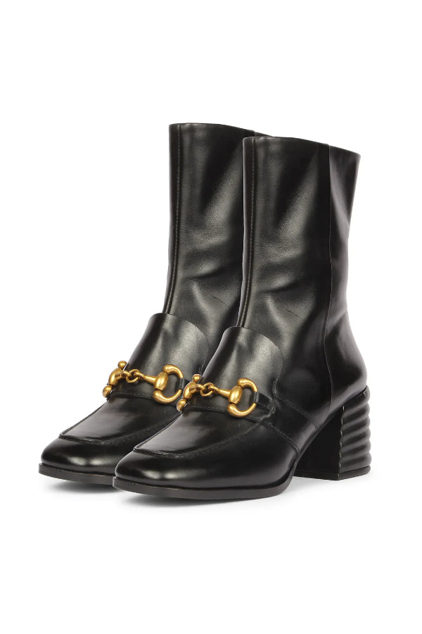 【PORTERNA】Low strap boots GUCCI 675655 Zelda Harness Black/Amber Honey Knee High