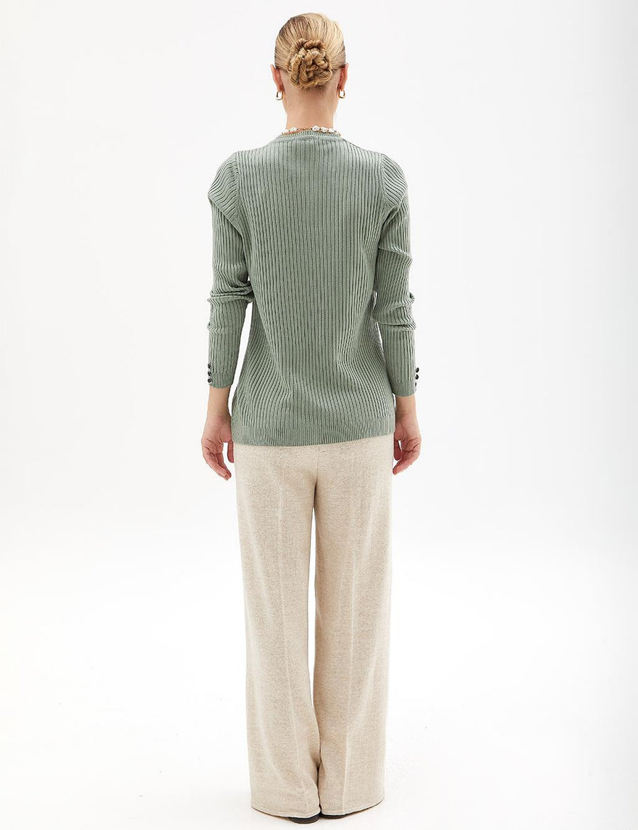 Crewneck Ribbed Knitwear Blouse Moss Green