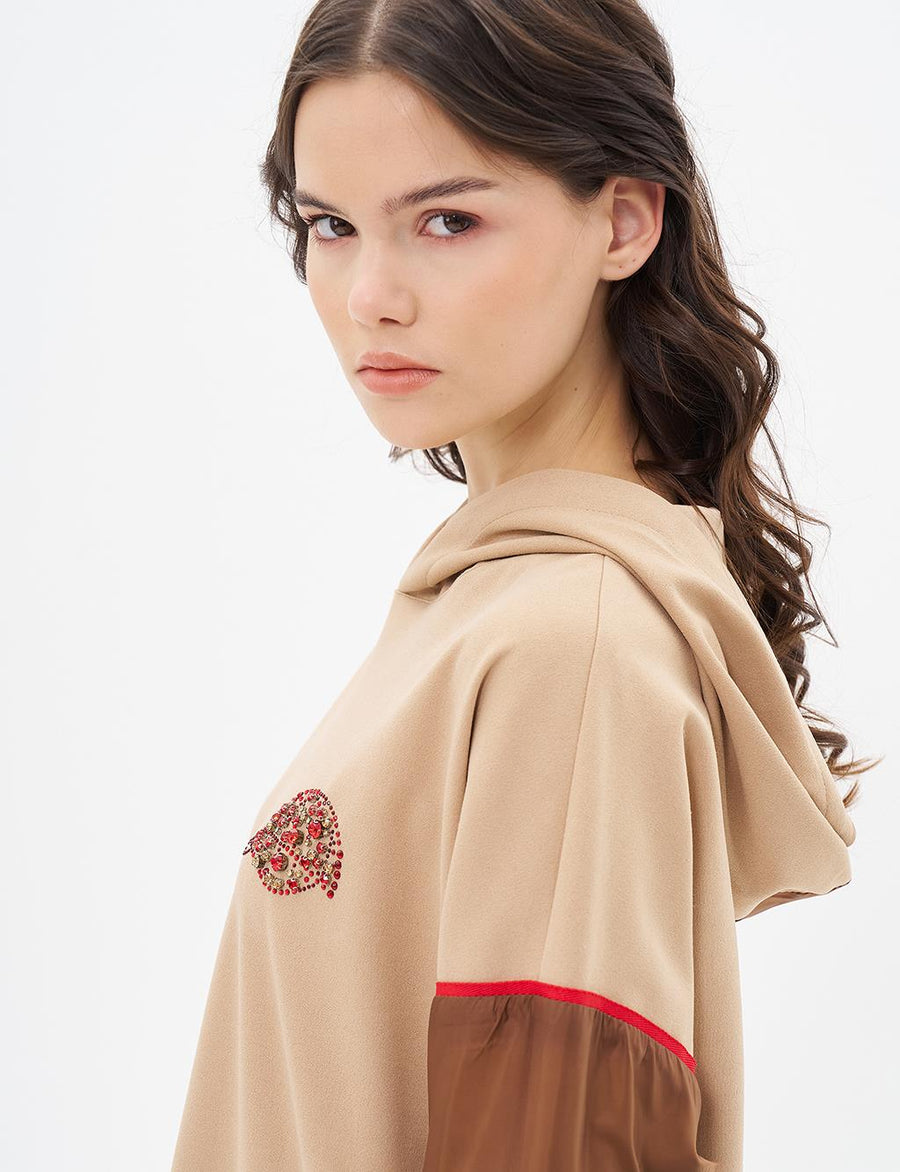 Garnished Gathering Detail Sweatshirt Milk Brown