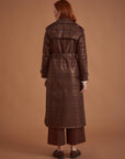 Jacquard Double Breasted Trench Coat Dark Brown