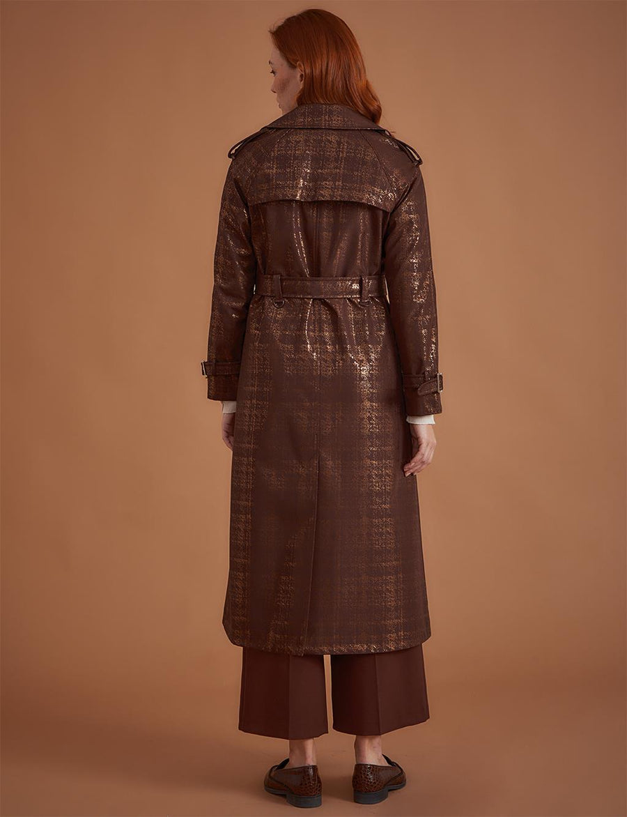 Jacquard Double Breasted Trench Coat Dark Brown