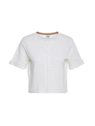 Wool Blended Pina Openwork White Sweater With Ruffle Detail