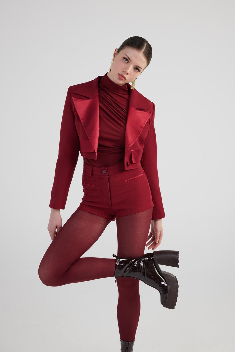 Camila Crop Blazer Jacket Burgundy