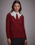 Crewneck Ribbed Knitwear Blouse Claret Red