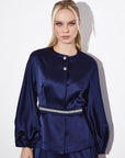 Satin Japone Sleeve Skirt Double Suit Navy Blue