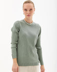 Crewneck Ribbed Knitwear Blouse Moss Green