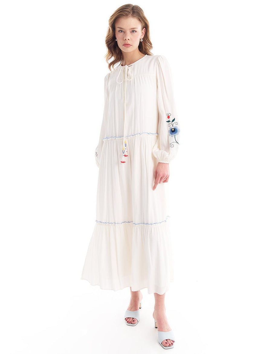 Embroidered Tassel Detailed Layered Dress Ecru Ky B Fınal Item - Porterist 4