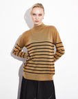 Turtleneck Striped Knitwear Blouse Beige Black