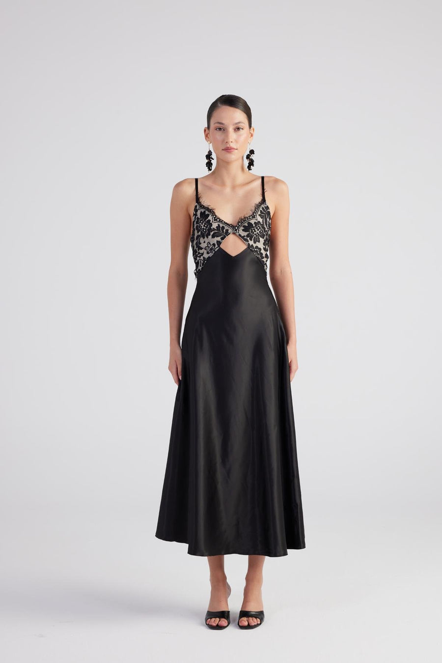 Thalia Lace Detailed Long Dress Black