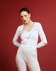 Atelier38  Peggy Openwork White Sweater with Elbow Cutout Detail  - Porterist 3