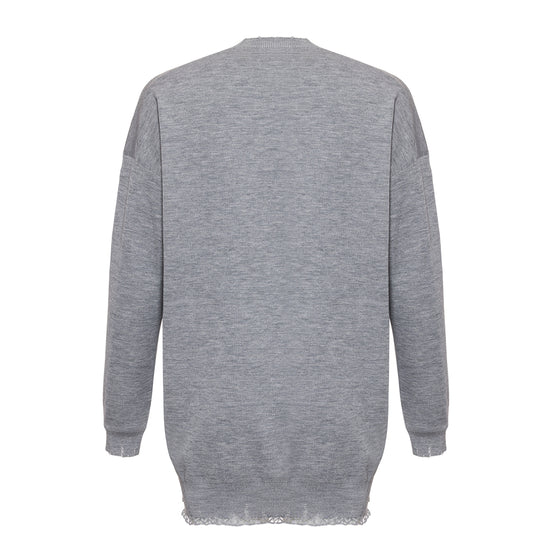 Grey 100% Wool Melange Anya Long Sleeve Cardigan | Porterist