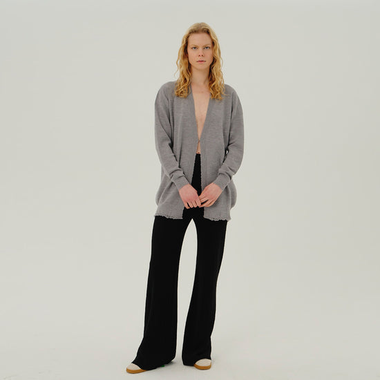 Grey 100% Wool Melange Anya Long Sleeve Cardigan | Porterist