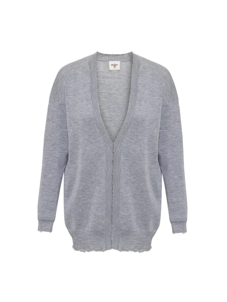 Grey 100% Wool Melange Anya Long Sleeve Cardigan | Porterist