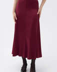 Elastic Waisted Burgundy Midi Skirt