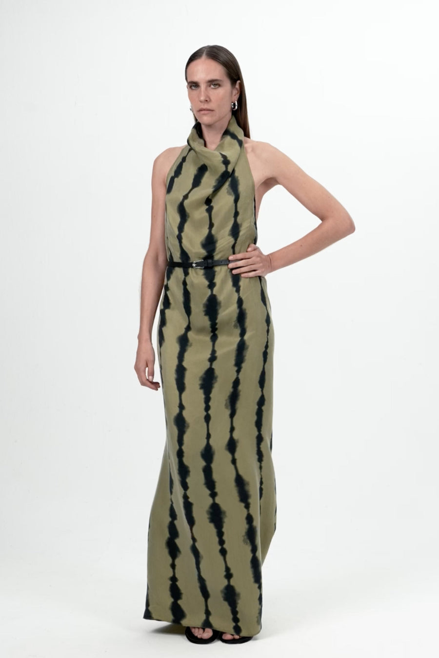 Multicolor Belt Detailed Printed Maxi Dress