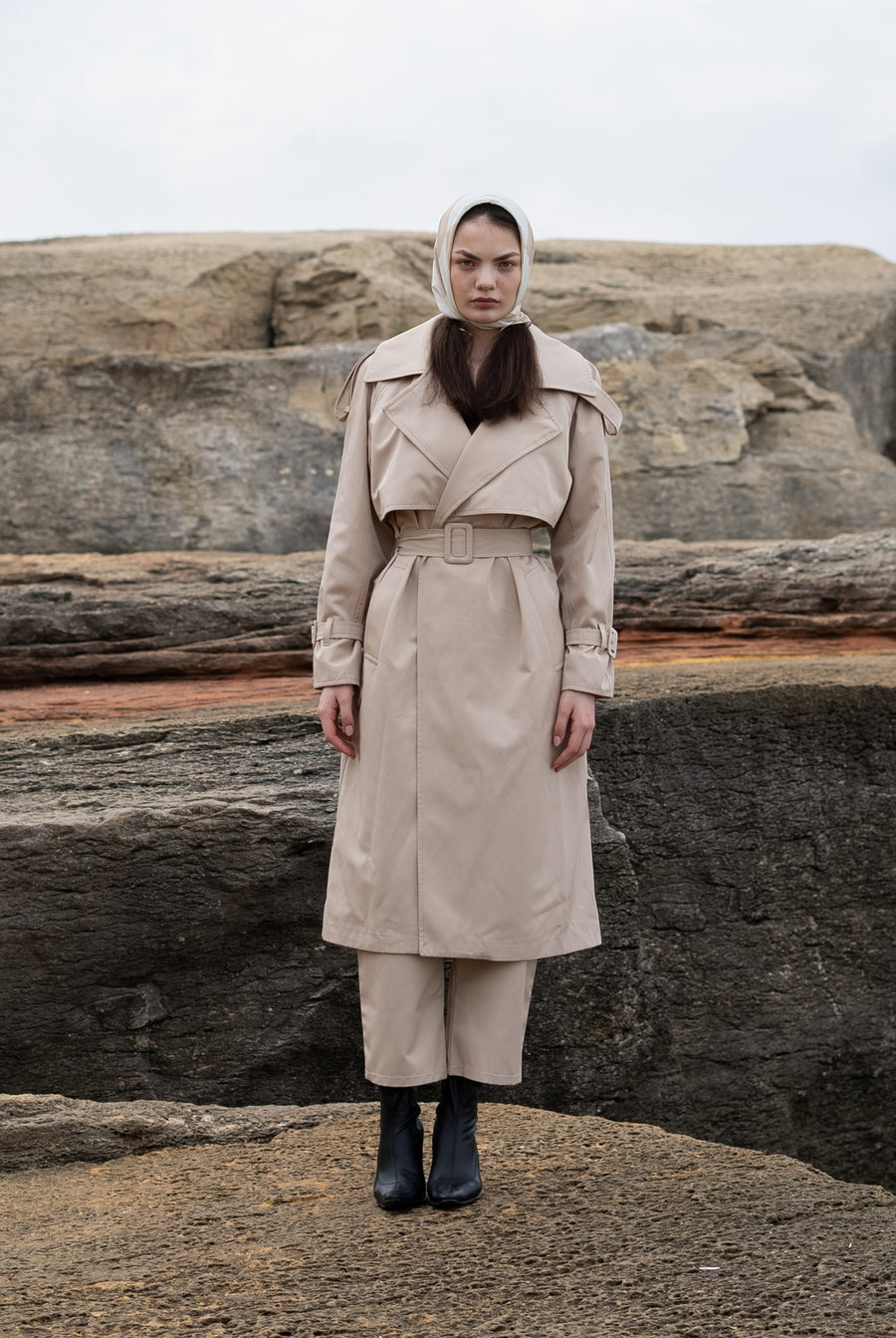 Cream Notched Collar Trench Coat | Porterist