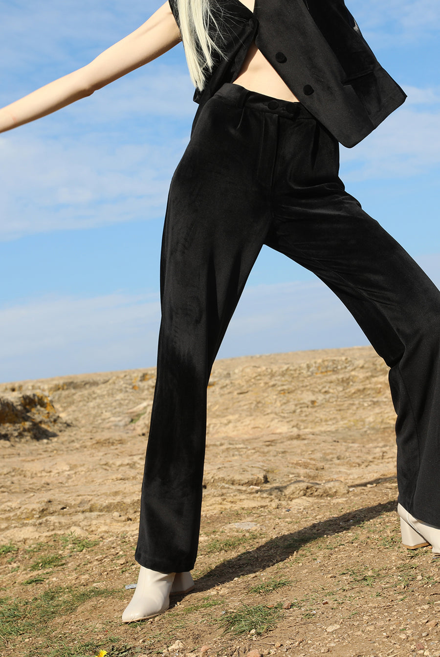 Black Straight - cut Velvet Pants | Porterist