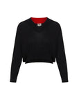 Black Brianna Self Colored V - necked 100% Wool Sweater