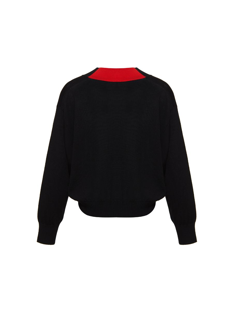 Black Brianna Self Colored V - necked 100% Wool Sweater