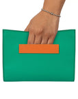 Barb Green Orange Dual Color Leather Hand Bag