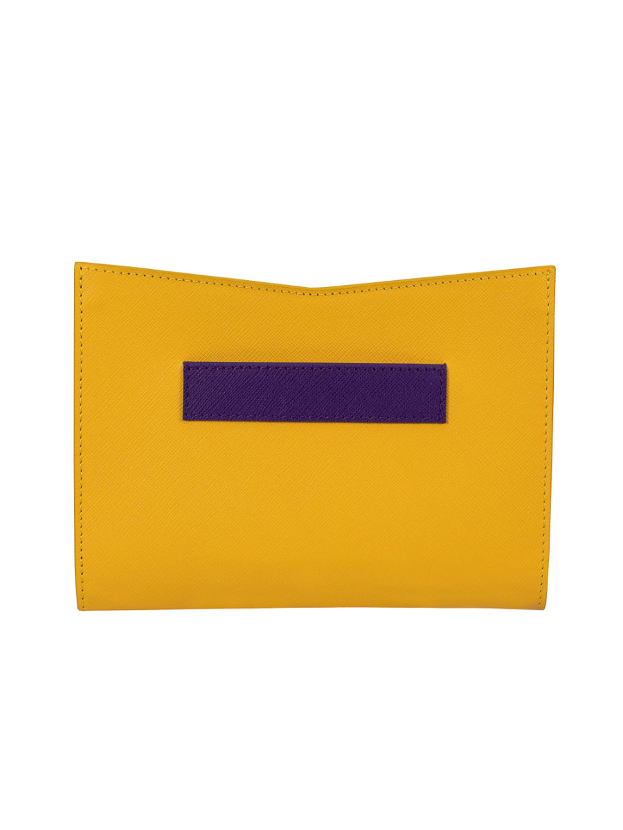 Barb Yellow Purple Dual Color Leather Hand Bag