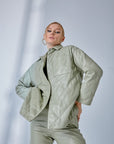 Belted Quilted Leather Jacket – Nile Green