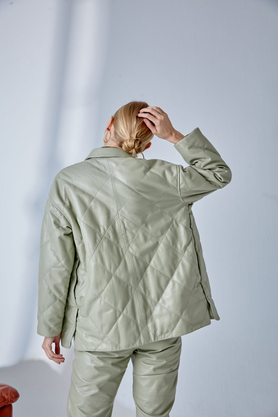 Belted Quilted Leather Jacket – Nile Green