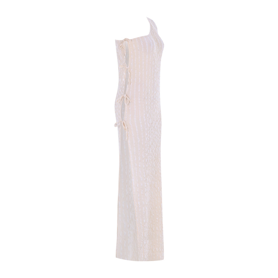 Bianca Ecru Silk Long Dress | Porterist