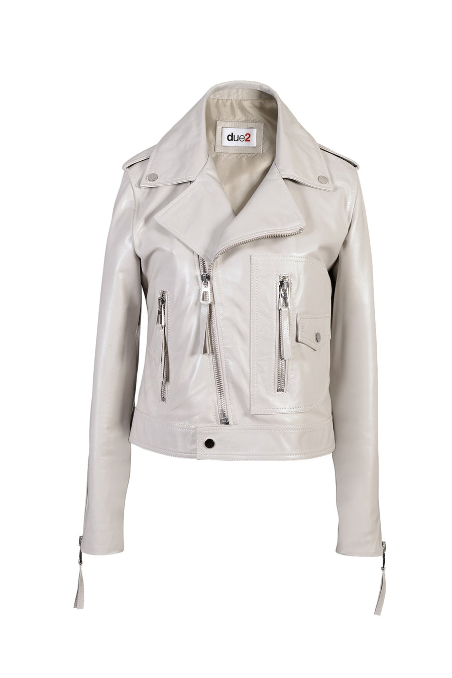 Biker Leather Jacket - Cream