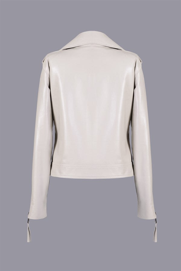 Biker Leather Jacket - Cream