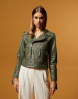 Biker Leather Jacket - Sage Green