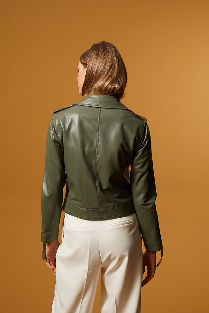 Biker Leather Jacket - Sage Green