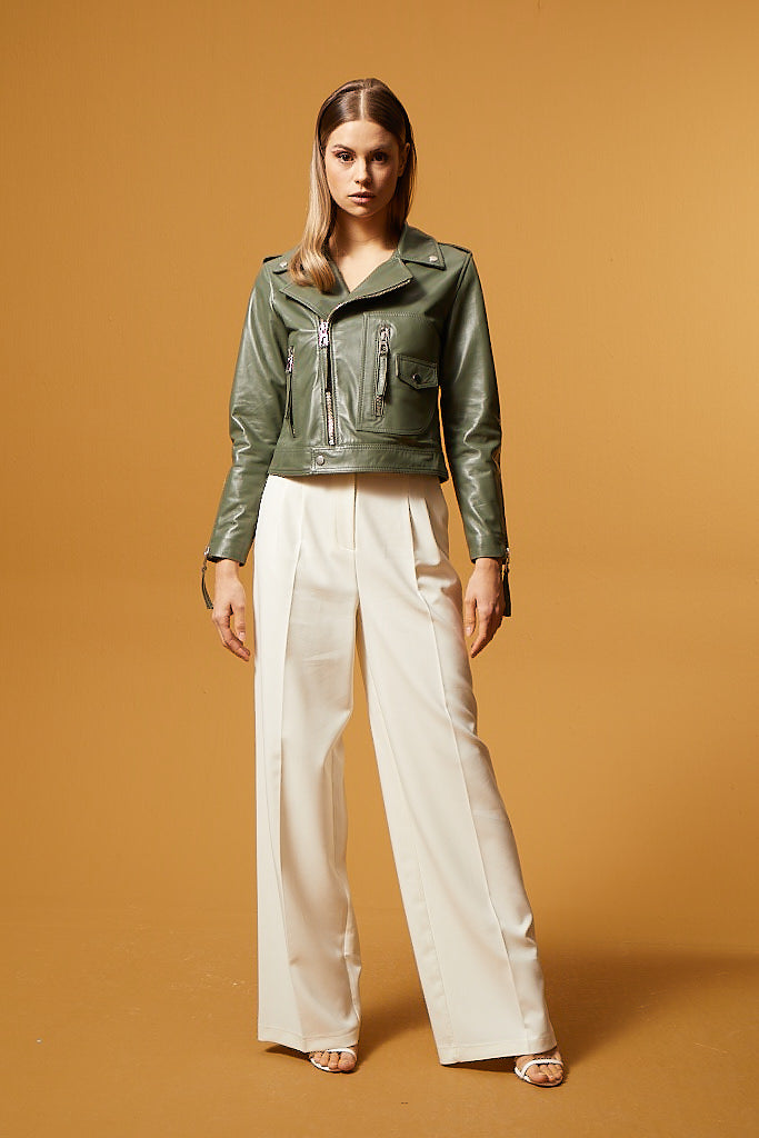Biker Leather Jacket - Sage Green