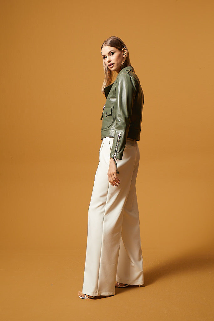 Biker Leather Jacket - Sage Green