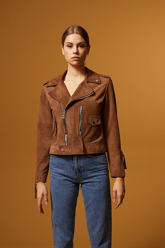 Biker Suede Jacket - Brown