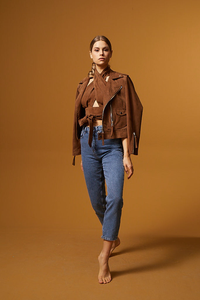 Biker Suede Jacket - Brown