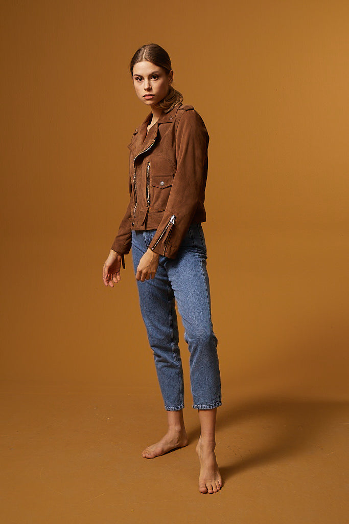 Biker Suede Jacket - Brown